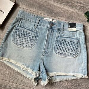 NEW Abercrombie & Fitch Shorts Blue Denim High Rise Short Pockets Braided Hatch